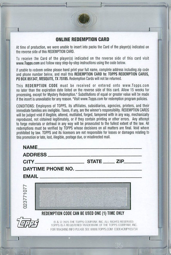 2025 Topps Now Rafael Devers #303 Autograph Black /10 Redemption Baseball Card