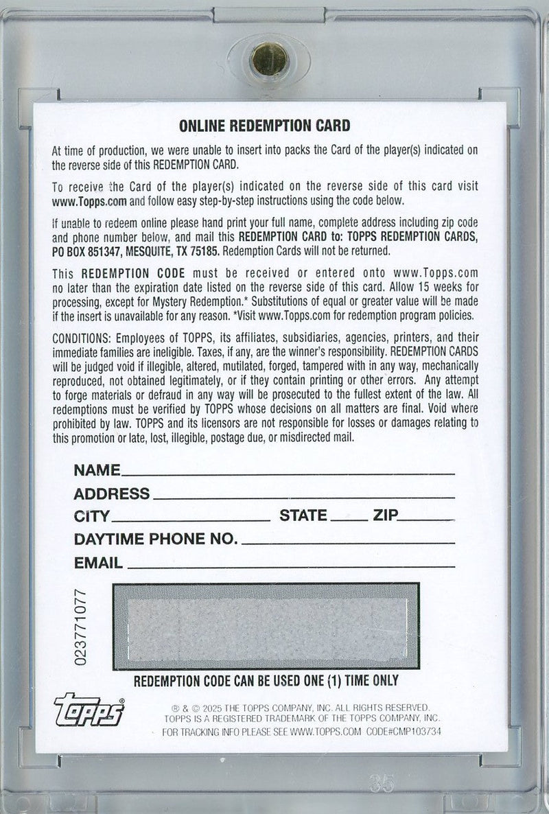 2025 Topps Now Rafael Devers #303 Autograph Black /10 Redemption Baseball Card