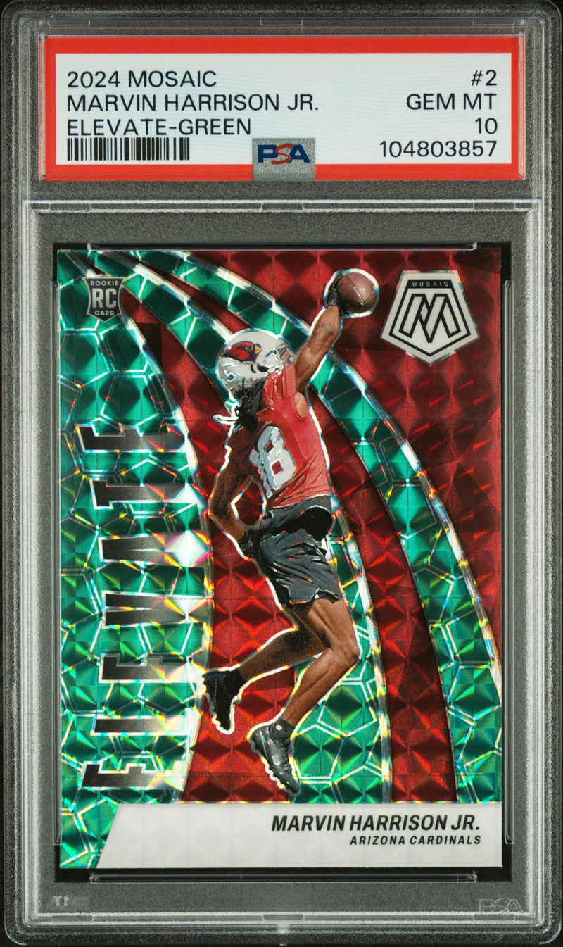 Graded 2024 Panini Mosaic Marvin Harrison Jr #2 Elevate Green Rookie RC Football Card PSA 10 Gem Mint
