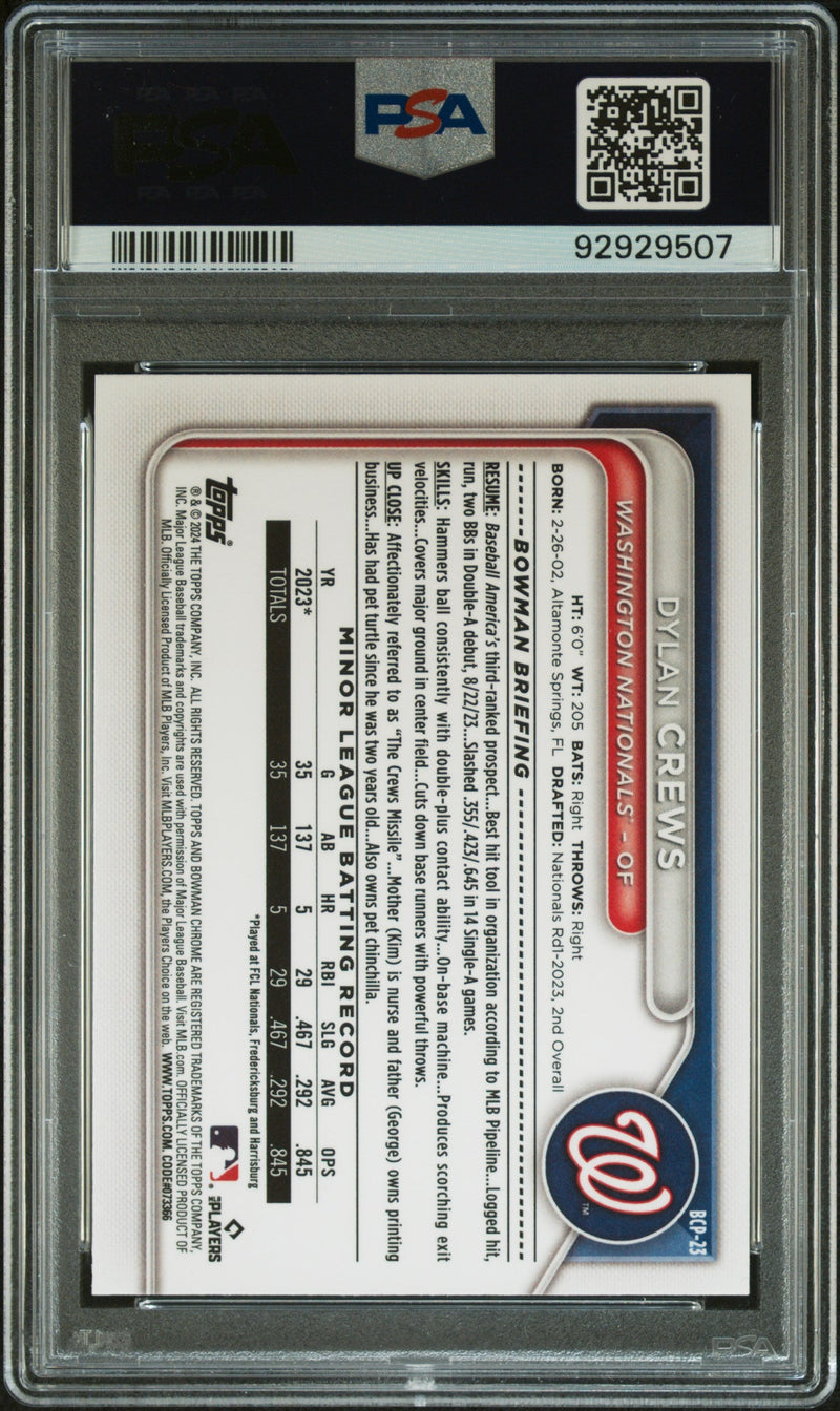 Graded 2024 Topps Bowman Mega Box Dylan Crews #23 Chrome Prospects Rookie RC Baseball Card PSA 10 Gem Mint