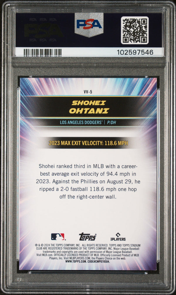 Graded 2024 Topps Stadium Club Shohei Ohtani #VV5 Virtuosos of Velocity Baseball Card PSA 9 Mint