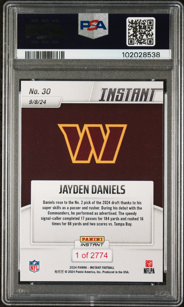Graded 2024 Panini Instant NFL Jayden Daniels #30 Rookie RC Football Card PSA 10 Gem Mint