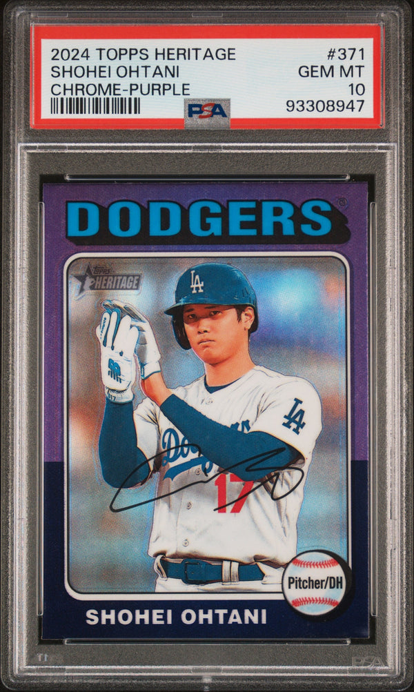 Graded 2024 Topps Heritage Shohei Ohtani #371 Chrome Purple Baseball Card PSA 10 Gem Mint