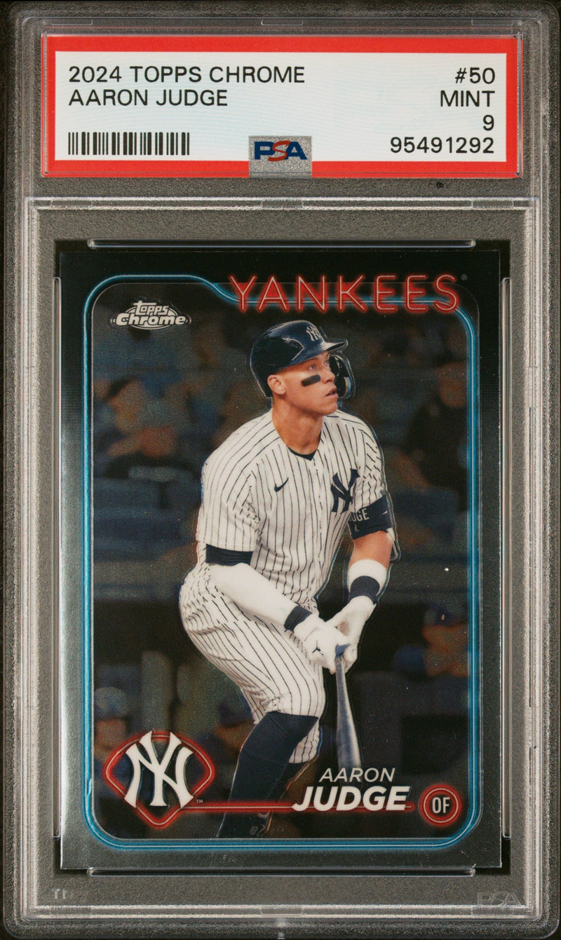 Graded 2024 Topps Chrome Aaron Judge #50 Baseball Card PSA 9 Mint