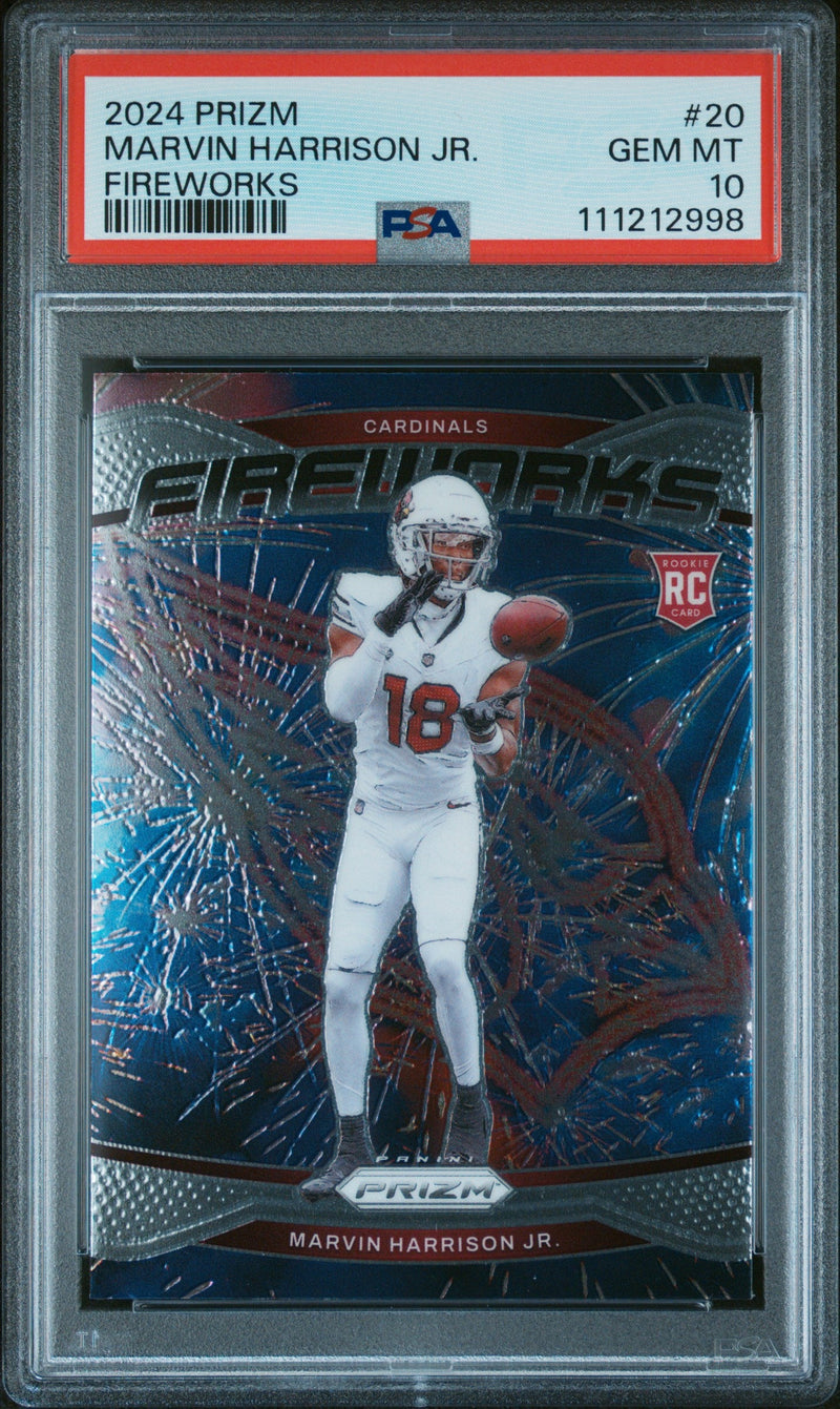 Graded 2024 Panini Prizm Marvin Harrison Jr #WORK Rookie RC Football Card PSA 10 Gem Mint