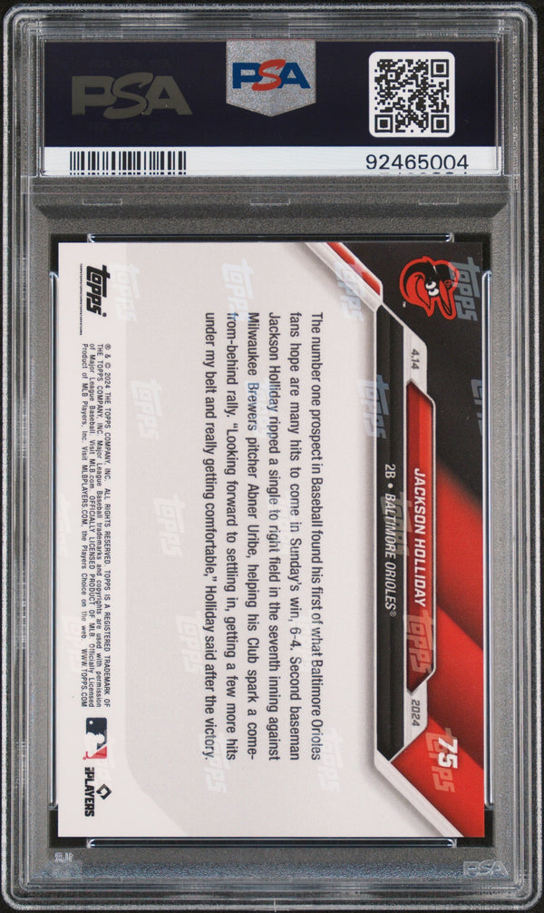 Graded 2024 Topps Now Jackson Holliday #75 Blue #/49 Rookie RC Baseball Card PSA 10 Gem Mint