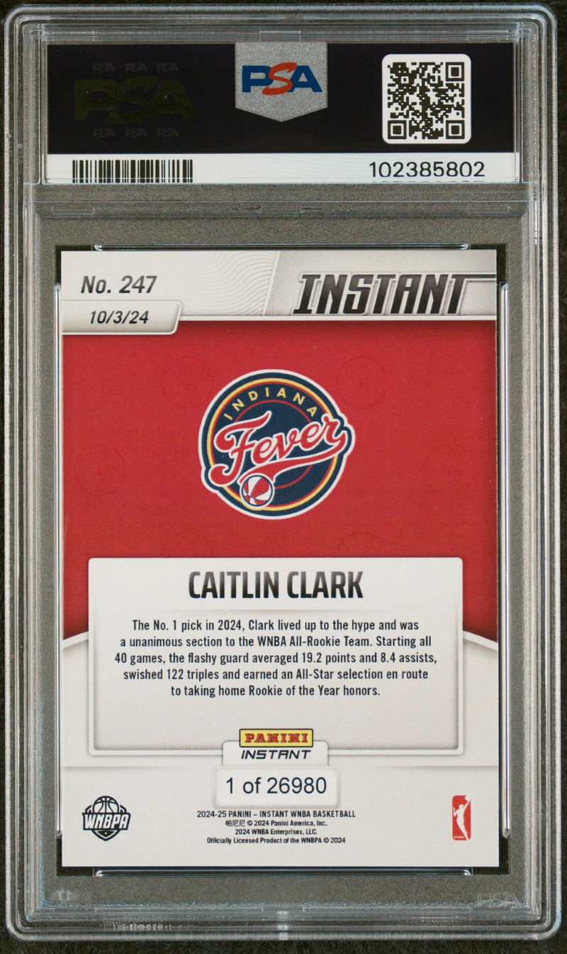 Graded 2024 Panini Instant WNBA Caitlin Clark #247 Rookie RC Basketball Card PSA 9 Mint
