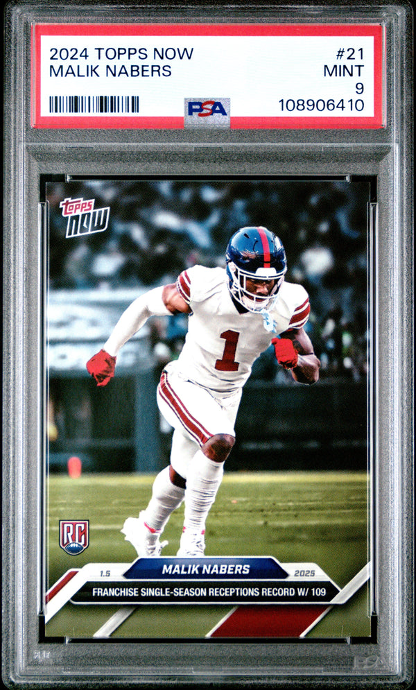 Graded 2024 Topps Now Malik Nabers #21 Rookie RC Football Card PSA 9 Mint