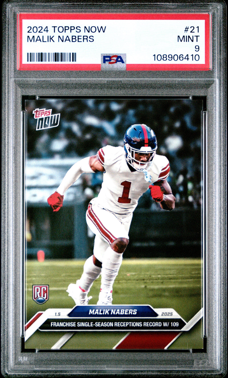 Graded 2024 Topps Now Malik Nabers #21 Rookie RC Football Card PSA 9 Mint