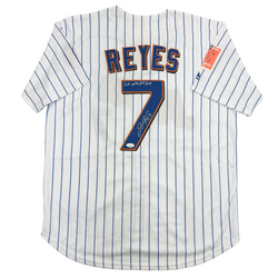 Autographed/Signed Jose Reyes New York Pinstripe Baseball Jersey JSA COA