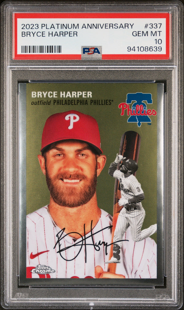 Graded 2023 Topps Platinum Anniversary Bryce Harper #337 Baseball Card PSA 10 Gem Mint