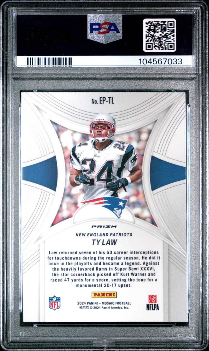 Graded 2024 Panini Mosaic Ty Law #EPTL Epic Performers Mosaic Football Card PSA 10 Gem Mint
