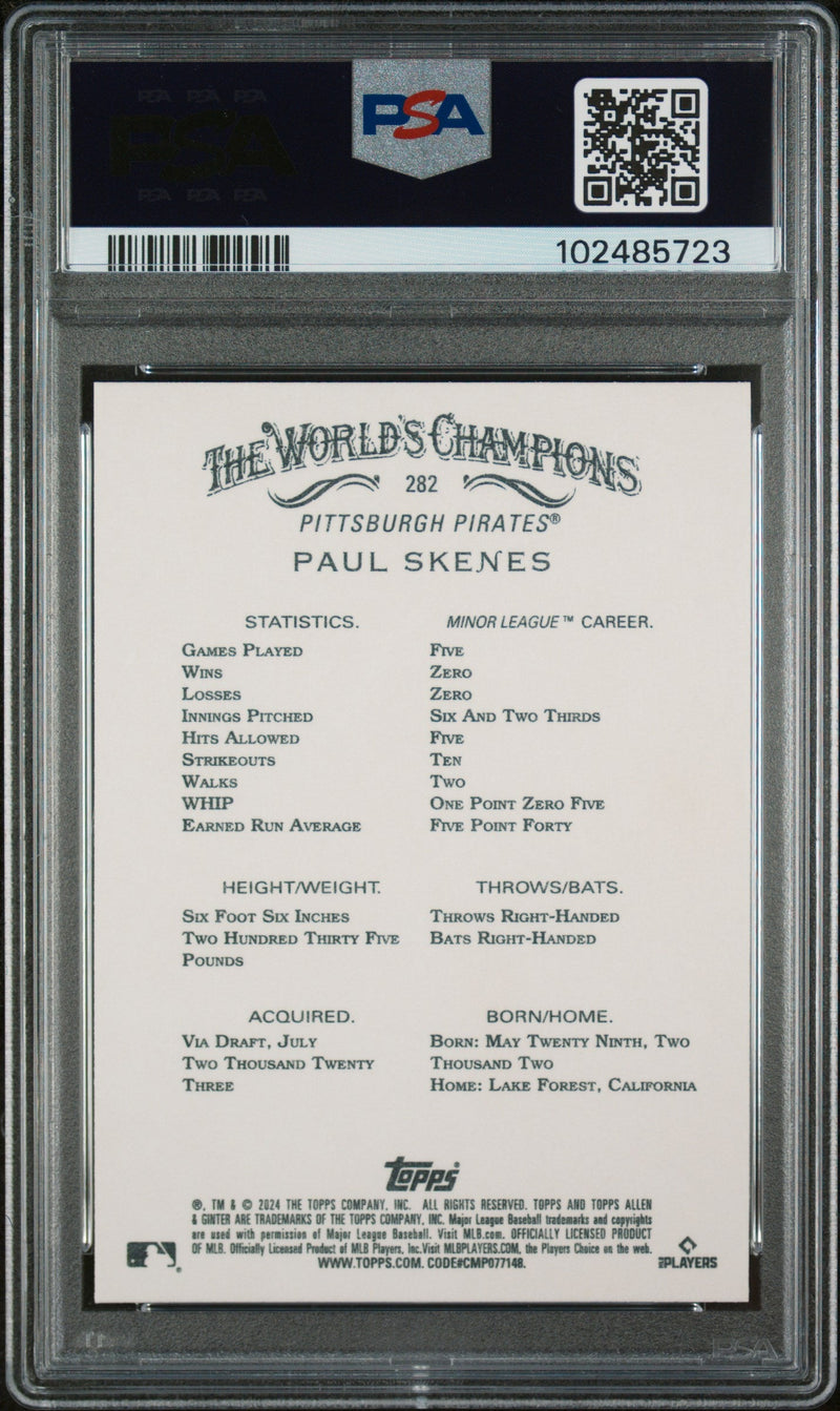 Graded 2024 Topps Allen & Ginter Paul Skenes #282 Rookie RC Baseball Card PSA 10 Gem Mint