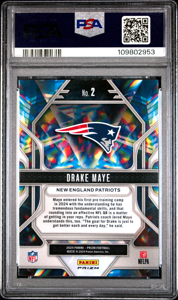 Graded 2024 Panini Prizm Drake Maye #2 Prizmatic No Huddle Rookie RC Football Card PSA 10 Gem Mint
