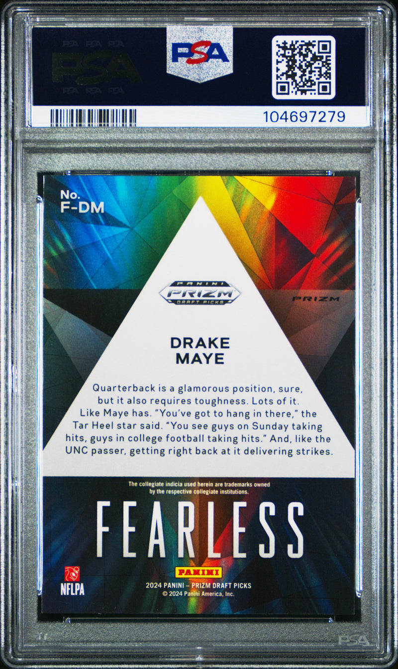 Graded 2024 Panini Prizm Draft Picks Drake Maye #FDM Fearless Green Prizm Rookie RC Football Card PSA 10 Gem Mint