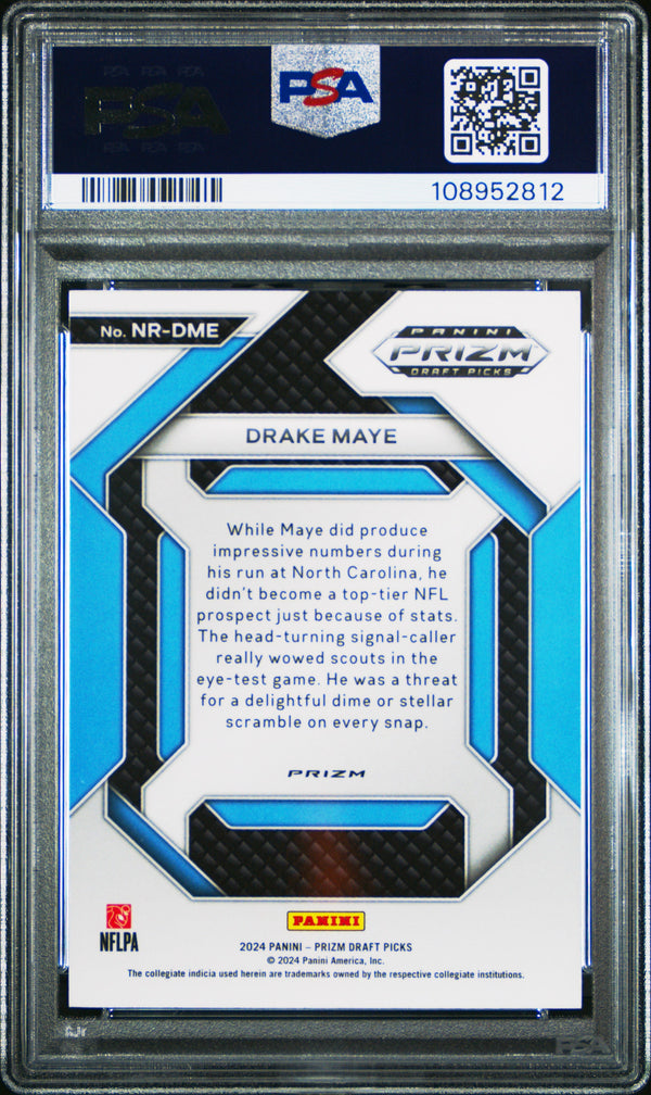 Graded 2024 Panini Prizm Draft Picks Drake Maye #NRDME New Recruits Red Ice Rookie RC Football Card PSA 10 Gem Mint