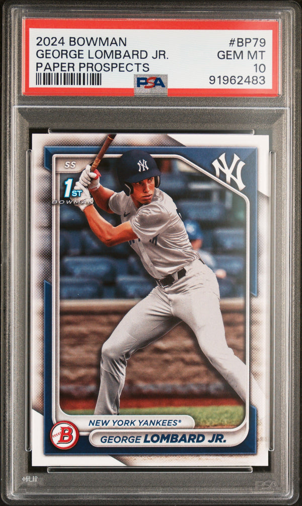 Graded 2024 Topps Bowman George Lombard Jr #BP79 Paper Prospects Rookie RC Baseball Card PSA 10 Gem Mint