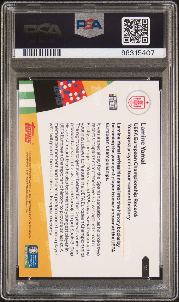 Graded 2024 Topps Now Lamine Yamal #5 Rookie RC Soccer Card PSA 10 Gem Mint