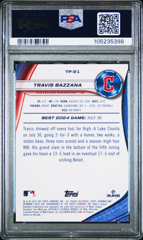 Graded 2024 Topps Bowmans Best Travis Bazzana #TP21 Top Prospects Wave Rookie RC Baseball Card PSA 10 Gem Mint