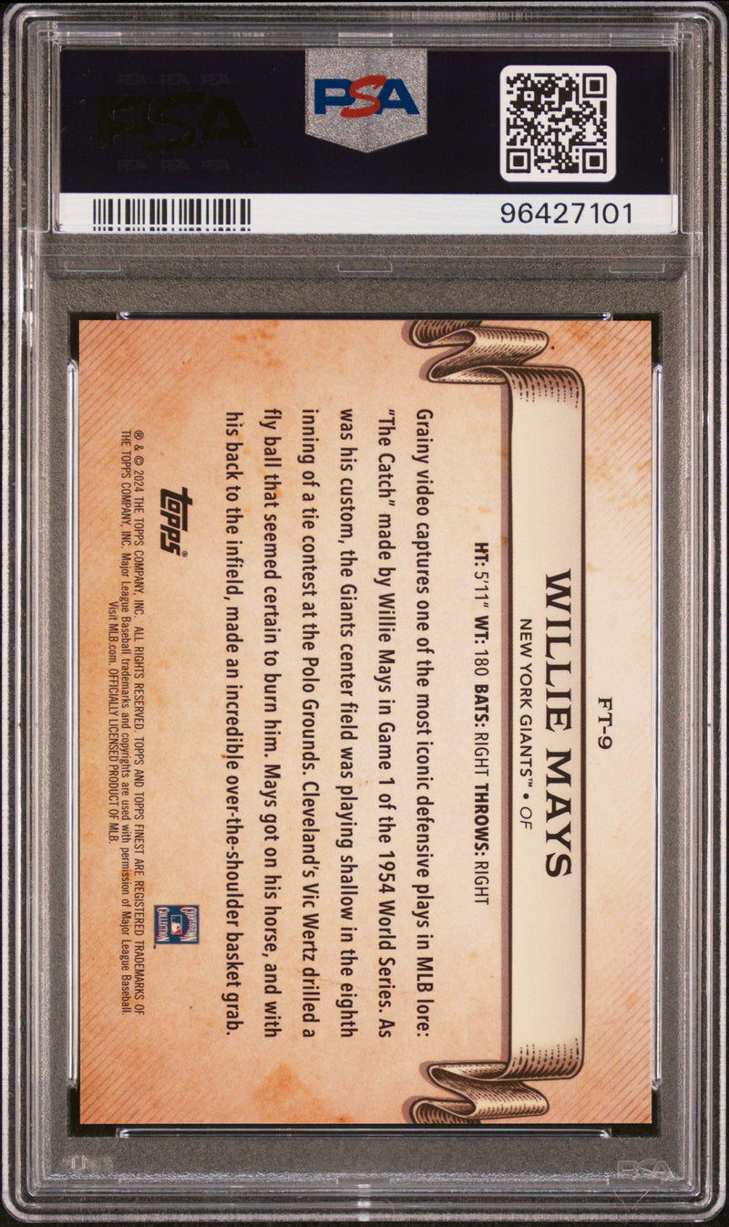 Graded 2024 Topps Finest Willie Mays #FT9 Timelines Gold Refractor #/50 Baseball Card PSA 10 Gem Mint