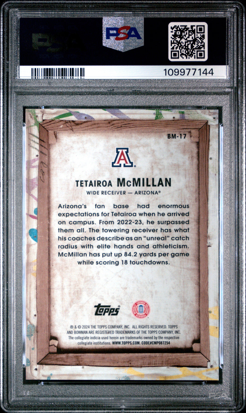 Graded 2024 Topps Bowman Best University Tetairoa McMillan #BM17 Bowman Masterpieces Rookie RC Football Card PSA 10 Gem Mint