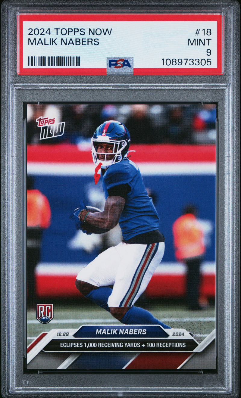 Graded 2024 Topps Now Malik Nabers #18 Rookie RC Football Card PSA 9 Mint