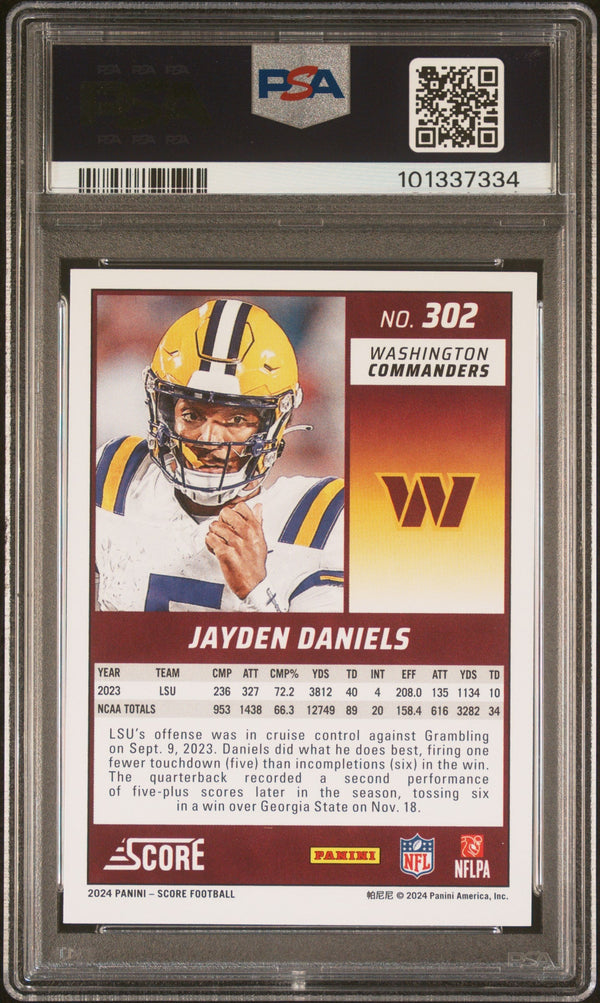 Graded 2024 Panini Score Jayden Daniels #302 Rookie RC Football Card PSA 10 Gem Mint