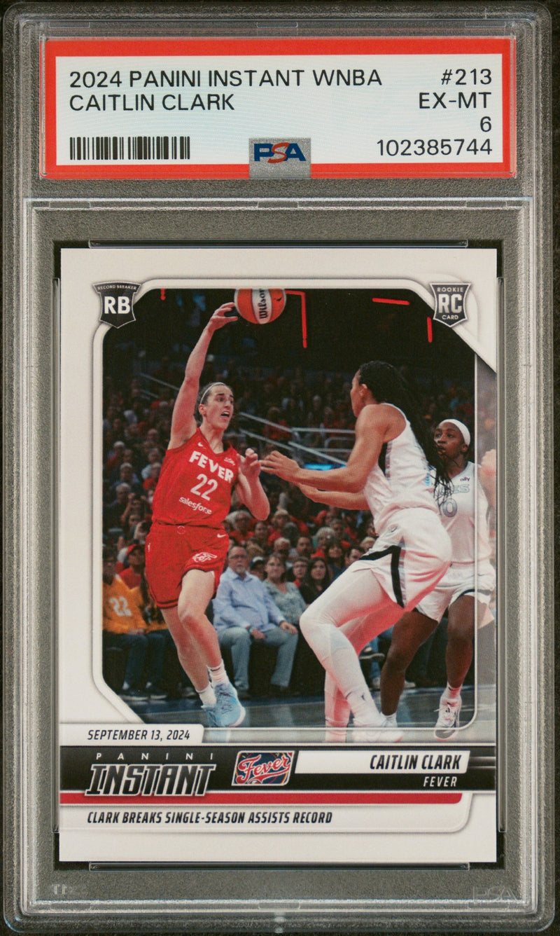 Graded 2024 Panini Instant WNBA Caitlin Clark #213 Rookie RC Basketball Card PSA 6 Excellent Mint