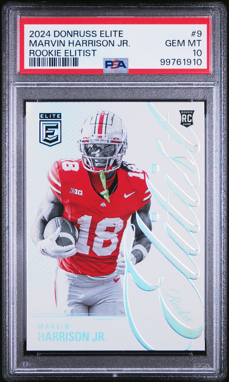Graded 2024 Panini Donruss Elite Marvin Harrison Jr #9 Rookie Elitist Rookie RC Football Card PSA 10 Gem Mint