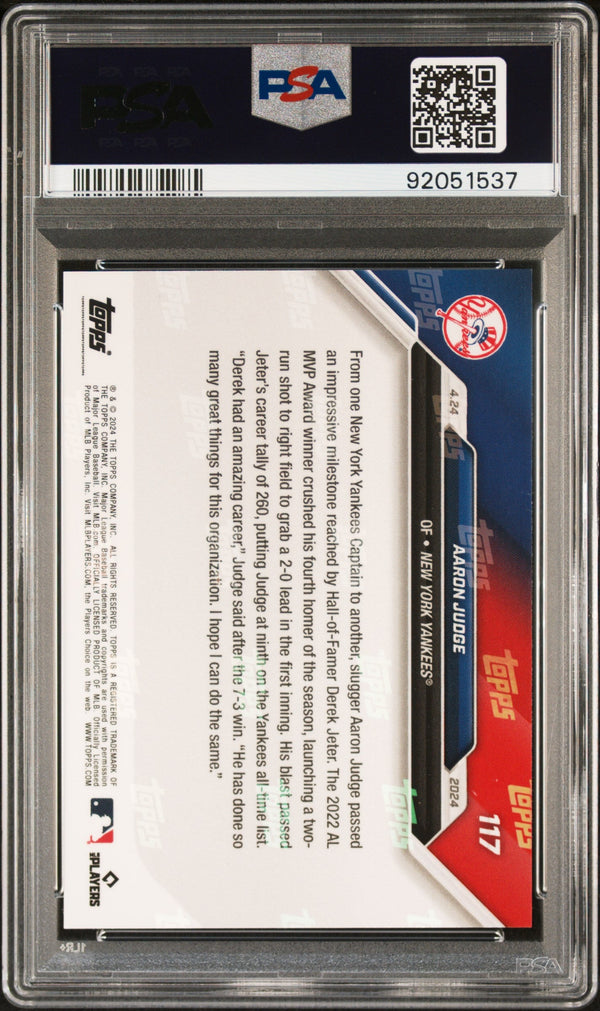 Graded 2024 Topps Now Aaron Judge #117 Baseball Card PSA 10 Gem Mint