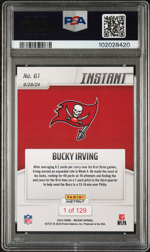 Graded 2024 Panini Instant NFL Bucky Irving #61 Rookie RC Football Card PSA 10 Gem Mint