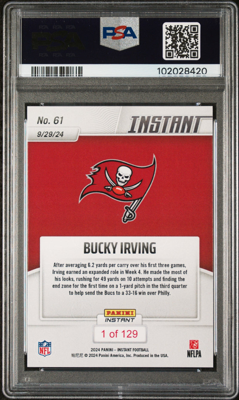 Graded 2024 Panini Instant NFL Bucky Irving #61 Rookie RC Football Card PSA 10 Gem Mint