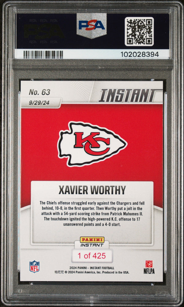 Graded 2024 Panini Instant NFL Xavier Worthy #63 Rookie RC Football Card PSA 10 Gem Mint
