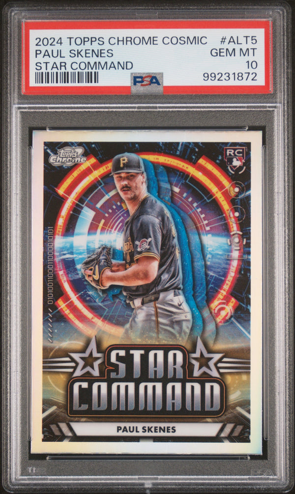 Graded 2024 Topps Cosmic Chrome Paul Skenes #ALT5 Star Command Rookie RC Baseball Card PSA 10 Gem Mint