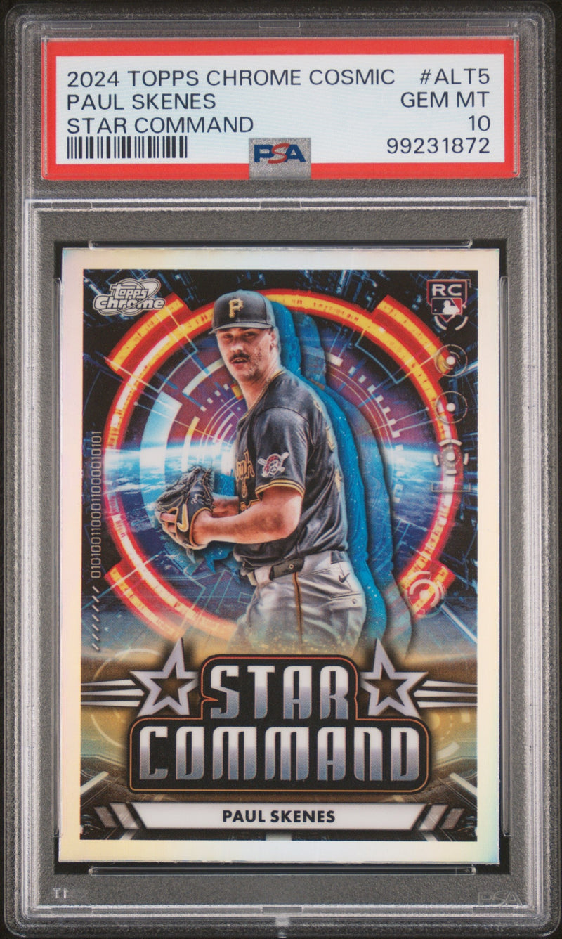 Graded 2024 Topps Cosmic Chrome Paul Skenes #ALT5 Star Command Rookie RC Baseball Card PSA 10 Gem Mint