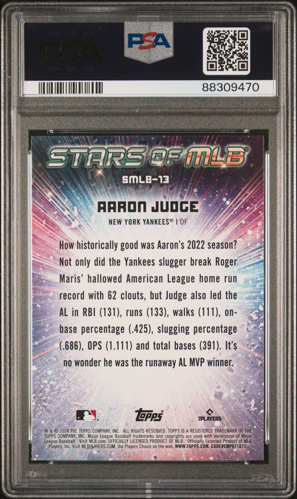 Graded 2024 Topps Aaron Judge #SMLB13 Stars of MLB Baseball Card PSA 10 Gem Mint