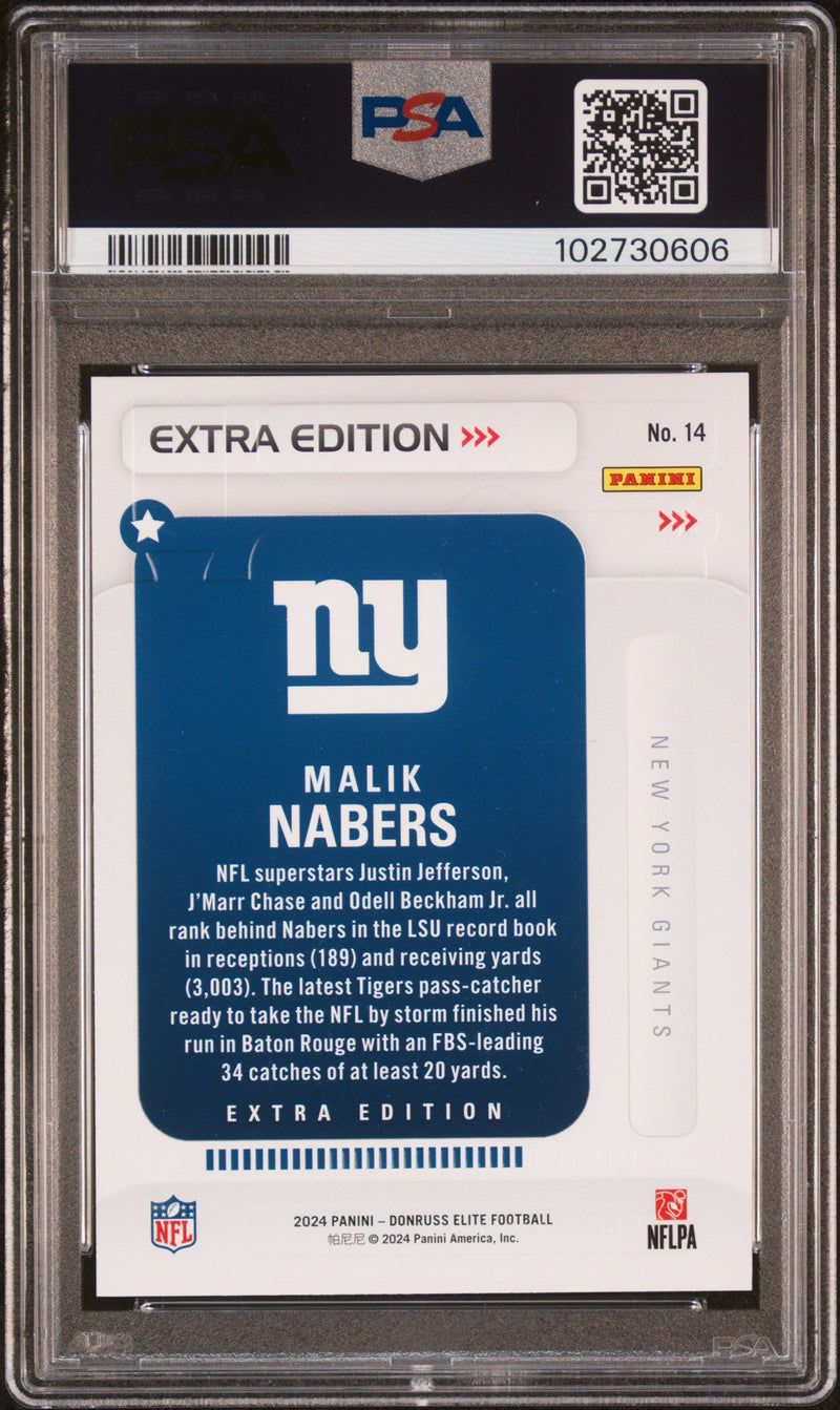 Graded 2024 Panini Donruss Elite Malik Nabers #14 Extra Edition Rookie RC Football Card PSA 10 Gem Mint