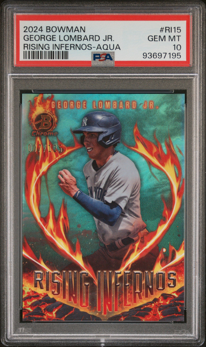 Graded 2024 Topps Bowman George Lombard Jr #RI15 Rising Infernos Aqua /125 Rookie RC Baseball Card PSA 10 Gem Mint