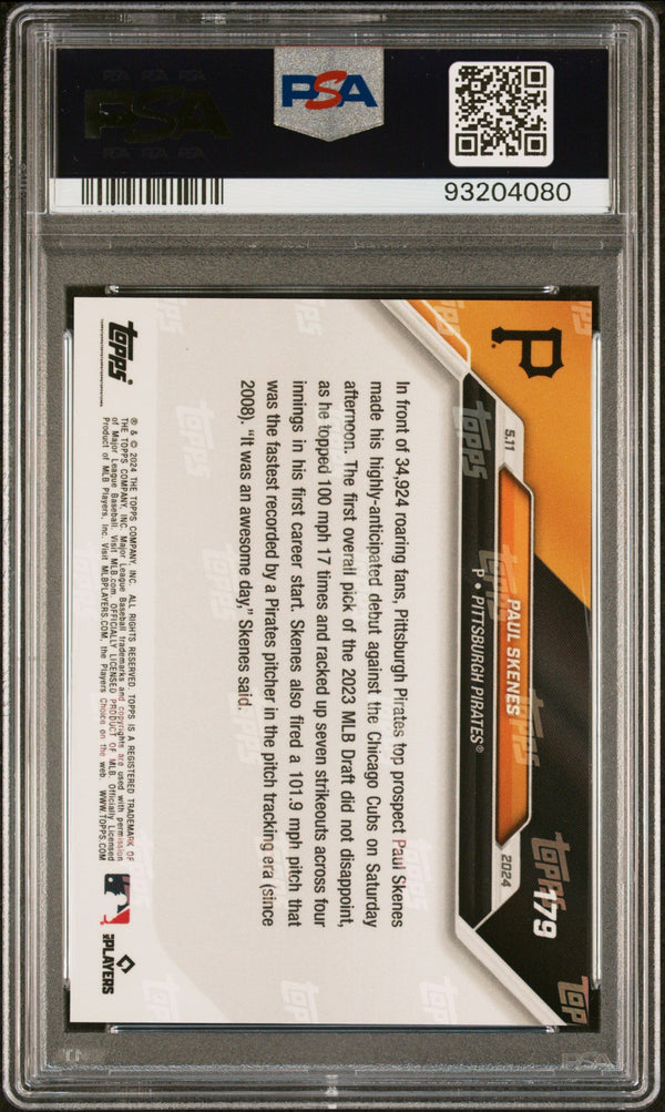 Graded 2024 Topps Now Paul Skenes #179 Major League Debut Rookie RC Baseball Card PSA 10 Gem Mint
