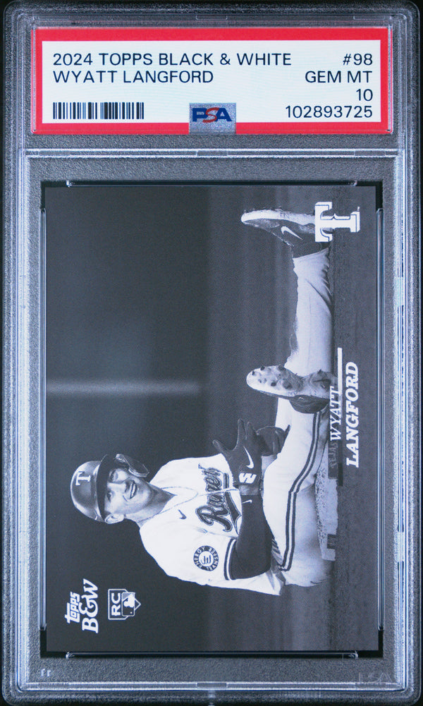 Graded 2024 Topps Black & White Wyatt Langford #98 Rookie RC Baseball Card PSA 10 Gem Mint