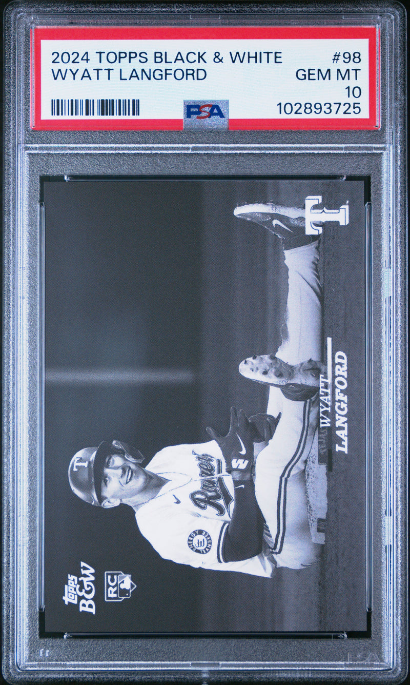 Graded 2024 Topps Black & White Wyatt Langford #98 Rookie RC Baseball Card PSA 10 Gem Mint