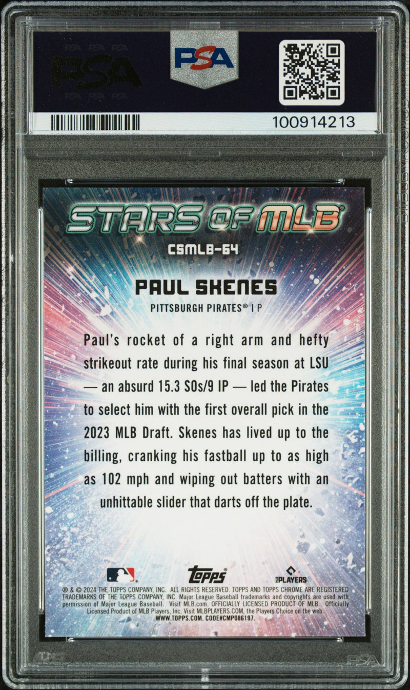 Graded 2024 Topps Paul Skenes #CSMLB64 Stars of MLB Chrome Rookie RC Baseball Card PSA 10 Gem Mint
