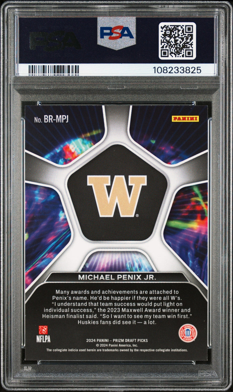 Graded 2024 Panini Prizm Draft Picks Michael Penix Jr #BRMPJ Brilliance Rookie RC Football Card PSA 10 Gem Mint