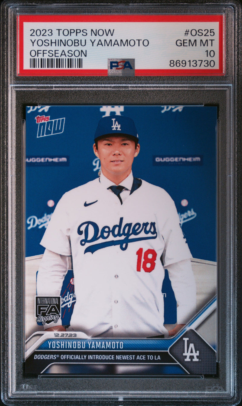 Graded 2023 Topps Now Yoshinobu Yamamoto #OS25 Offseason Rookie RC Baseball Card PSA 10 Gem Mint