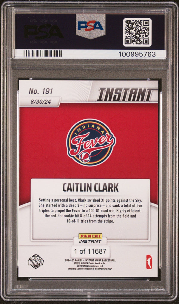 Graded 2024 Panini Instant WNBA Caitlin Clark #191 Rookie RC Basketball Card PSA 9 Mint