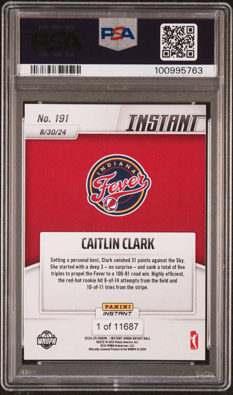 Graded 2024 Panini Instant WNBA Caitlin Clark #191 Rookie RC Basketball Card PSA 9 Mint