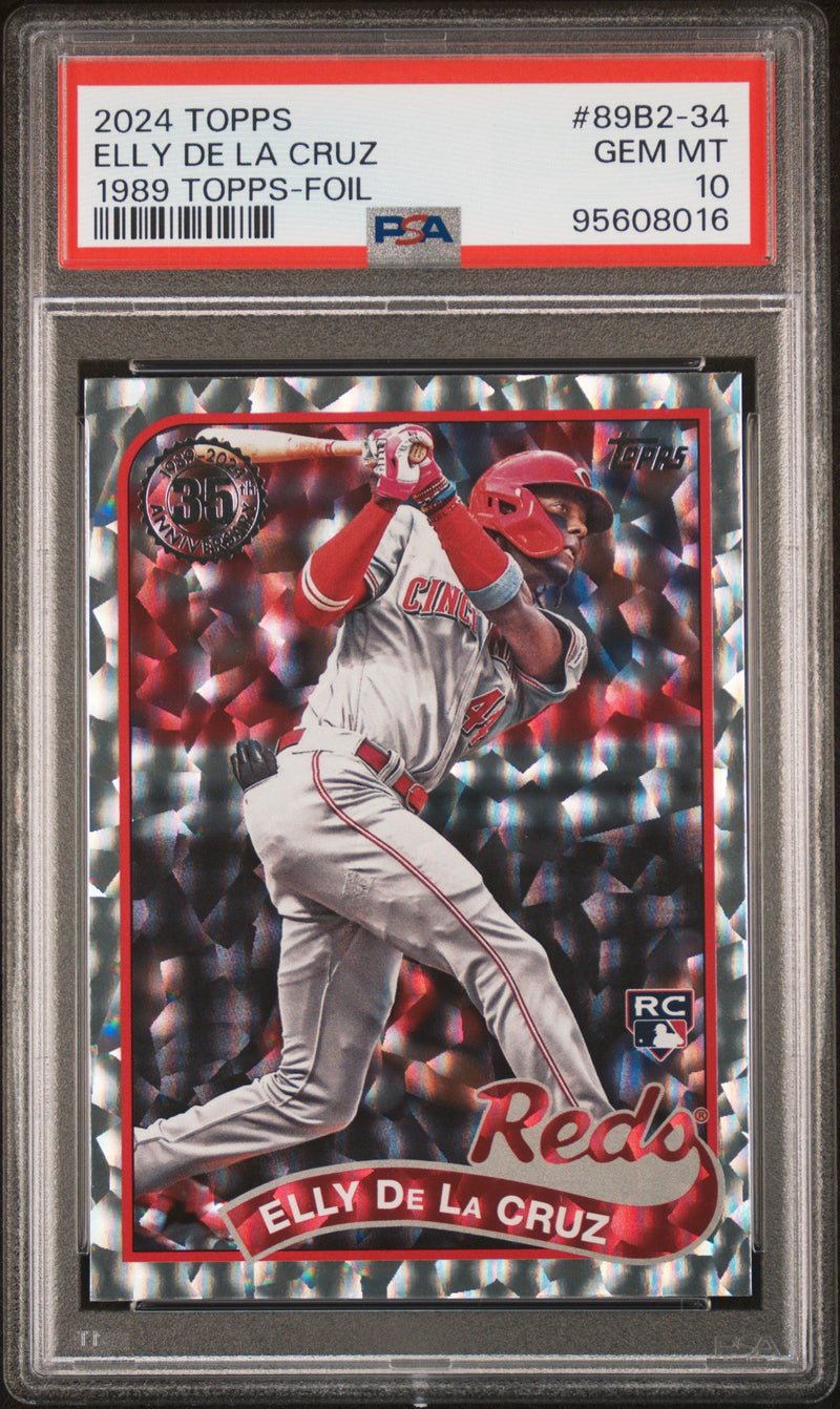 Graded 2024 Topps Elly De La Cruz #89B2-34 1989 Topps Foil Rookie RC Baseball Card PSA 10 Gem Mint