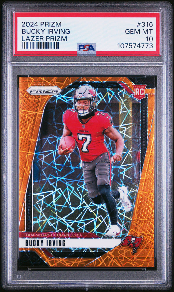 Graded 2024 Panini Prizm Bucky Irving #316 Lazer Prizm Rookie RC Football Card PSA 10 Gem Mint