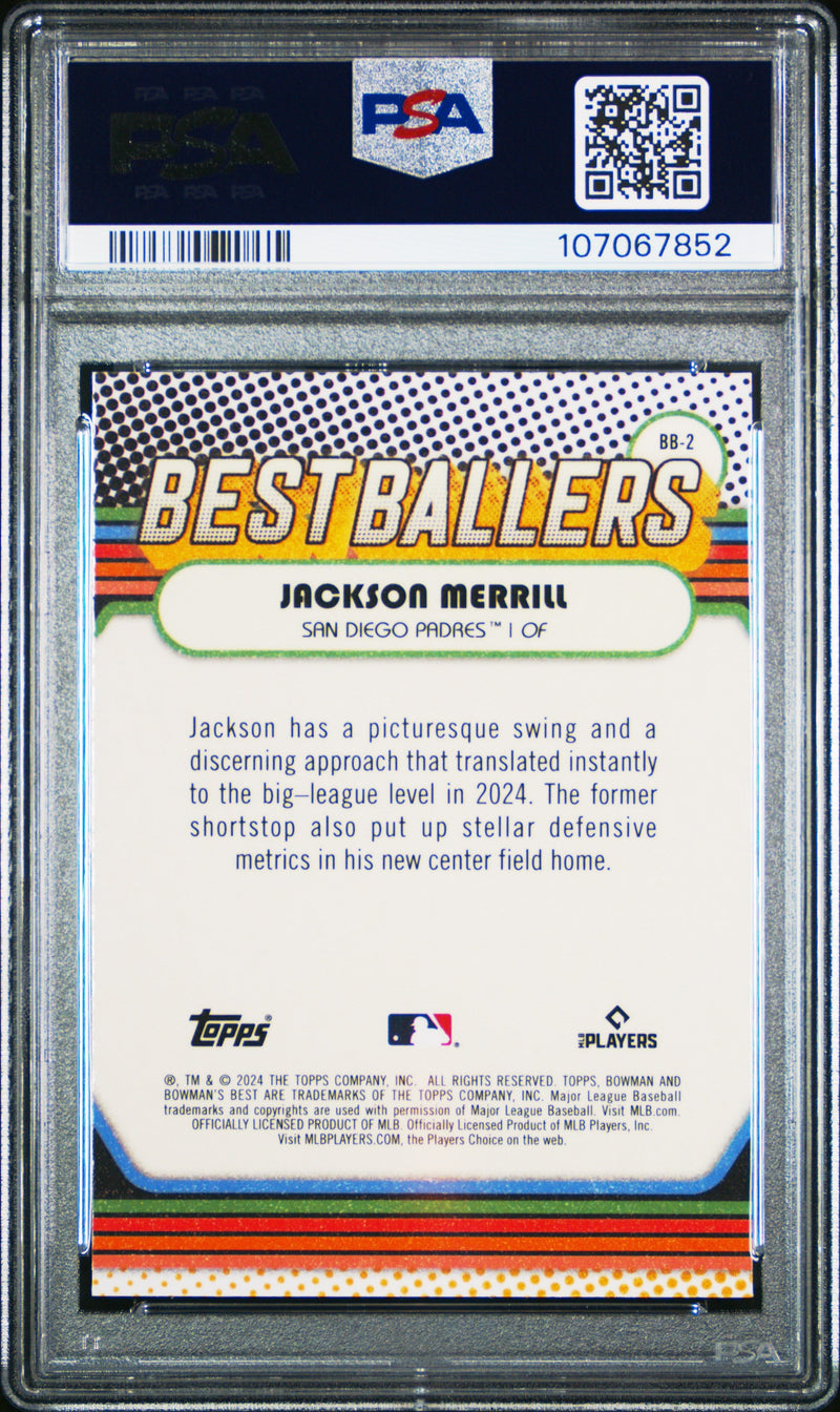 Graded 2024 Topps Bowmans Best Jackson Merrill #BB2 Best Ballers Rookie RC Baseball Card PSA 10 Gem Mint