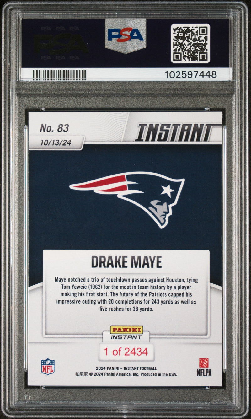 Graded 2024 Panini Instant NFL Drake Maye #83 Rookie RC Football Card PSA 10 Gem Mint